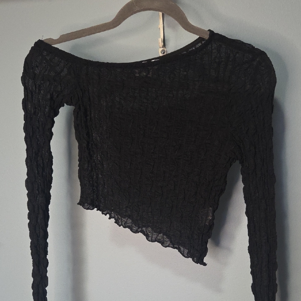 Princess Polly Black Sheer Off One Shoulder Shirt Size 6